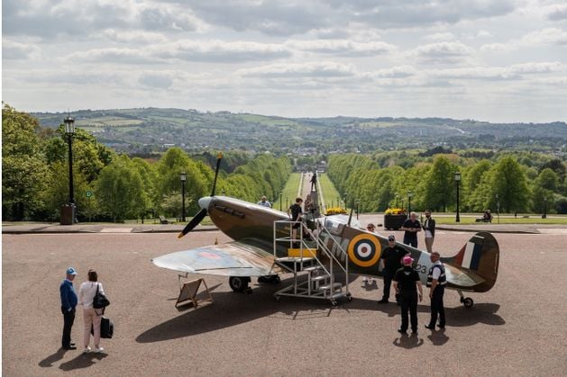 VE Day celebrations take off with Belfast Telegraph Spitfire display at Stormont