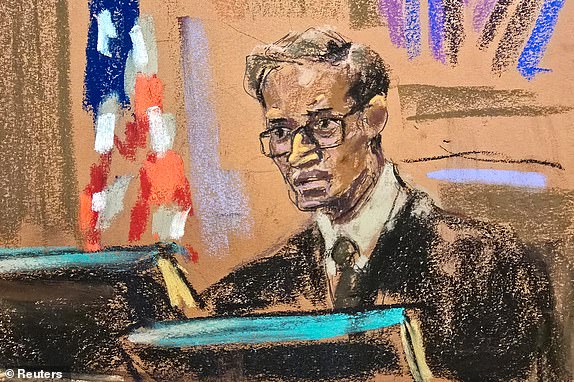 Judge Arun Subramanian listen on the day of Sean "Diddy" Combs' hearing on his request to be released from jail pending trial in New York City, U.S., November 22, 2024 in this courtroom sketch. REUTERS/Jane Rosenberg