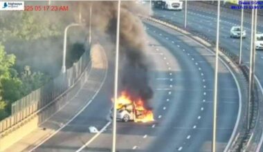 Vehicle catches fire following a collision on the M6 between J6 & 7 northbound on Sunday, May 11