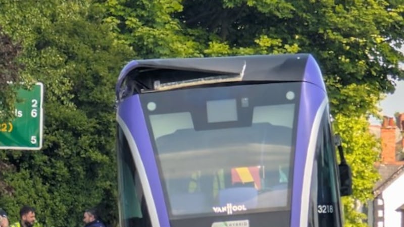 Images show Glider roof damage following road traffic incident in east Belfast