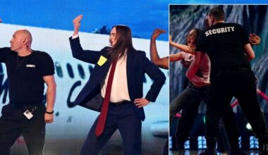Eurovision semi-final disrupted by 'stage invader' during Estonia's controversial entry as BBC viewers ask 'Was it staged?'