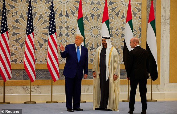 U.S. President Donald Trump meets United Arab Emirates President Sheikh Mohamed bin Zayed Al Nahyan, at Qasr Al Watan, in Abu Dhabi, United Arab Emirates, May 15, 2025. REUTERS/Brian Snyder