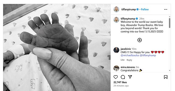 14687997 Tiffany Trump gives birth to baby boy... as Donald becomes grandfather once more