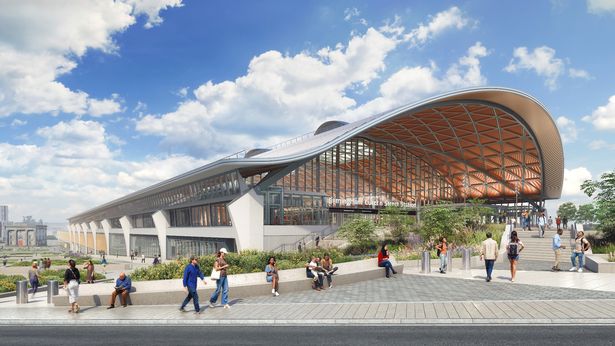 A visualisation of the proposed revised design for Curzon Street Station, the HS2 station in Birmingham. .