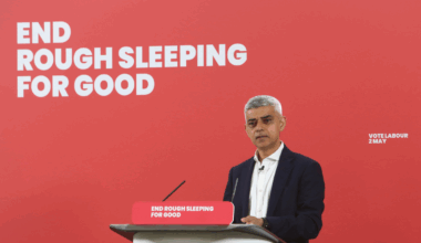 Sadiq Khan speaks at a press conference in St Johns Church Waterloo