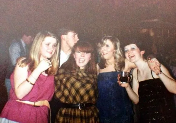 Francine Carlow, Katrina Chetwyn, Sandra Binks (later Banks) and Ann Dubelyu on a Bank College night out at the Coconut Grove in 1982/83