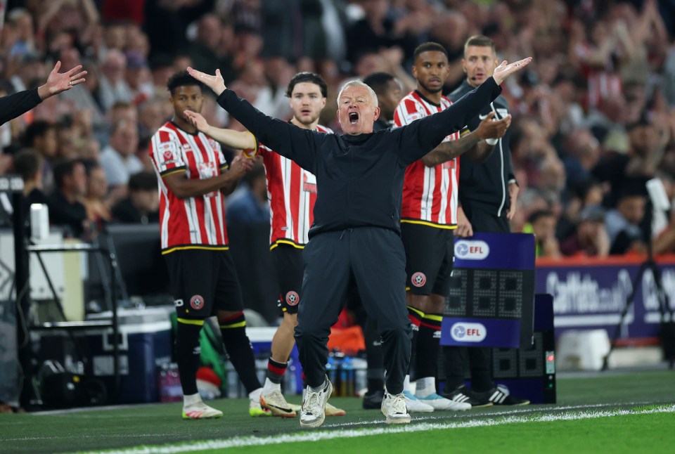 SHEFFIELD, ENGLAND - MAY 12: Chris Wilder, Manager of Sheffield United, reacts during the Sky Bet Championship Play-Off Semi Final Second Leg match between Sheffield United and Bristol City at Bramall Lane on May 12, 2025 in Sheffield, England. (Photo by Carl Recine/Getty Images)
