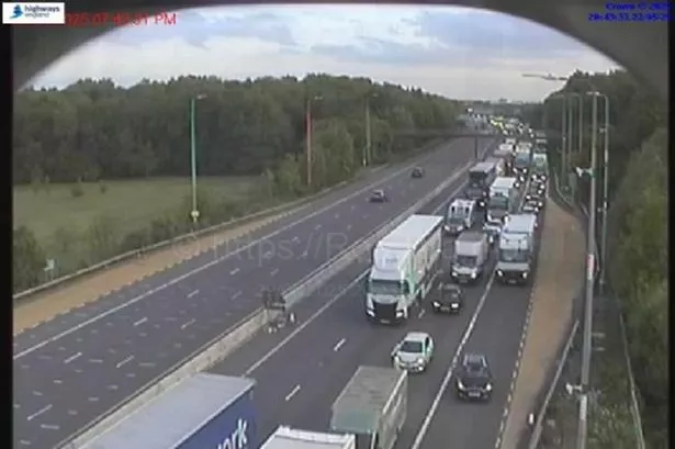 Built up traffic on the M42, near Birmingham Airport, following a crash
