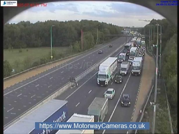 Built up traffic on the M42, near Birmingham Airport, following a crash