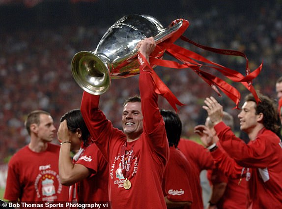 Sport, Football, UEFA Champions League Final, 25th May 2005, Ataturk Stadium, Istanbul, AC Milan 3 v Liverpool 3, ( Liverpool won 3-2 on penalties), Liverpool's Jamie Carragher celebrates with the trophy  (Photo by Bob Thomas Sports Photography via Getty Images)