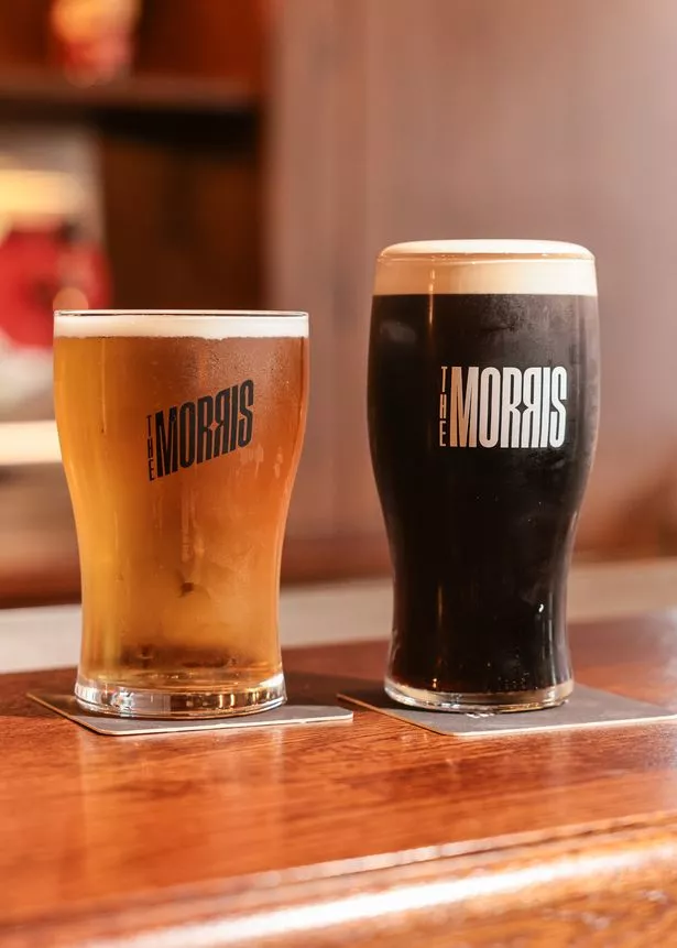 Downstairs pints of lager, Guinness and pale ale are served alongside bar snacks 