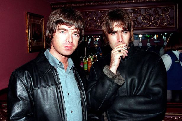 Oasis lead singer Liam Gallagher and brother Noal Gallagher at the opening night of Steve Coogan's comedy show in the West End, London 1995