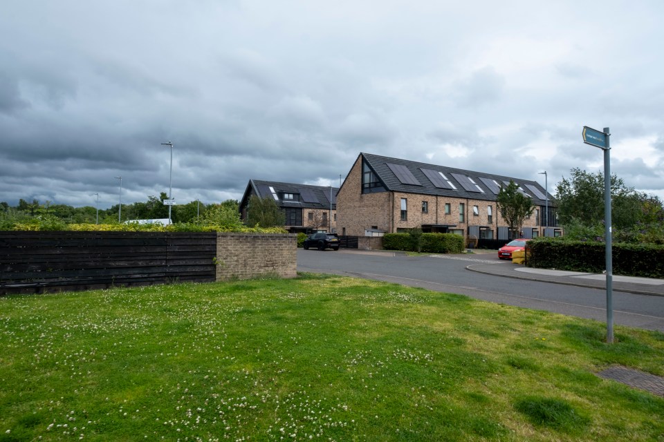 Modern houses with solar panels on the roof.