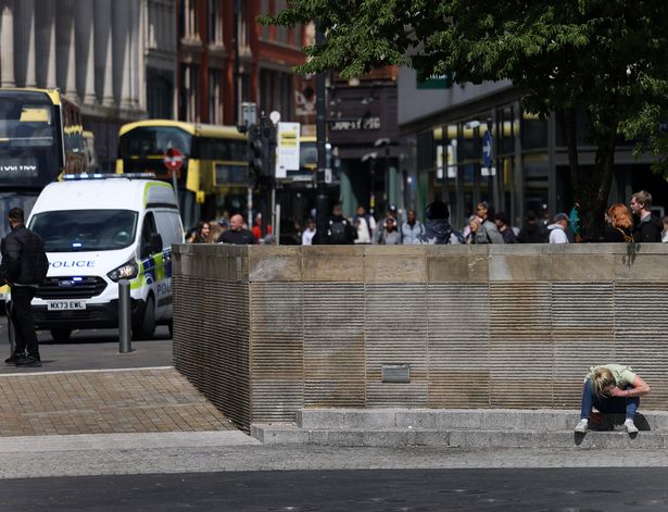 Police arrived at Piccadilly Gardens during our visit