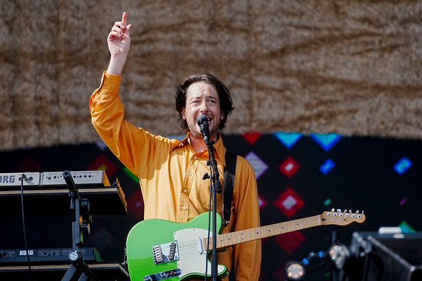 Matthew Murphy of The Wombats performing on the main stage during BBC Radio 1's Big Weekend at Sefton Park, Liverpool