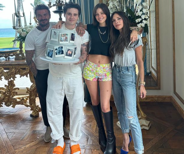 Brooklyn and David Beckham with Victoria and Nicola