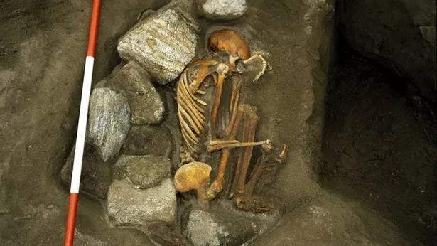 A skeleton found at Cladh Hallan Scotland