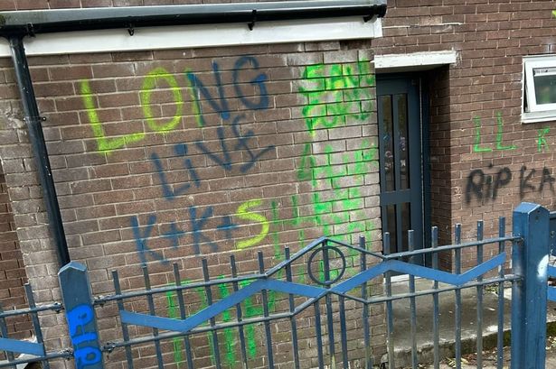 Flats have been covered in spray painting graffiti 