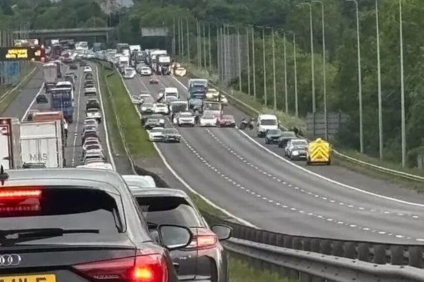 Motorists became stuck following a crash on the M62