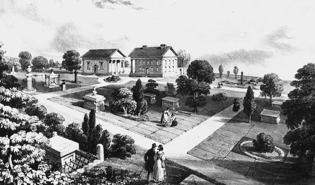 An illustration of Ardwick Cemetery, Manchester, 1836