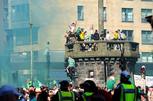 Celtic fans celebrate in Glasgow city centre