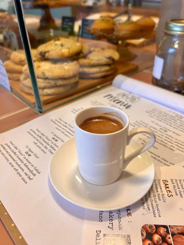 Turkish coffee served at Mayya Bakery in Salford 
