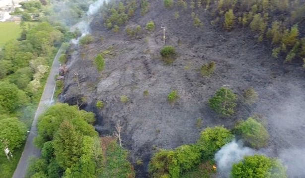 The aftermath of a grass fire in Pontycymer on Saturday 