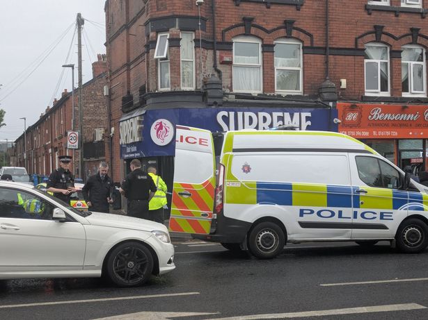 Police on Stockport Road, Ardwick following stabbing. May 24, 2025