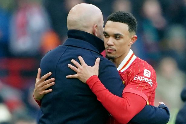 Trent Alexander-Arnold hugs Arne Slot