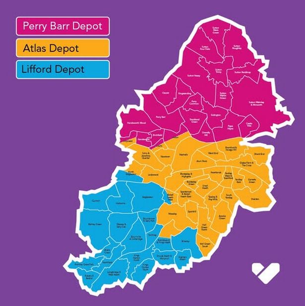 The three bin depots are located in Tyseley, Perry Barr and Kings Norton