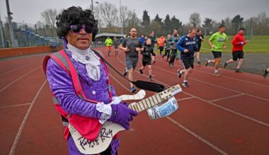 Purple Prince Mark Sinclair also ran the Dudley Park Run at the Dell stadium