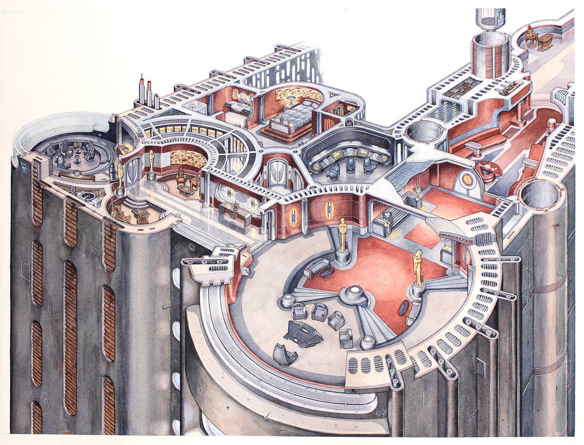 a close up of a star wars spaceship diagram from a sci-fi art exhibition