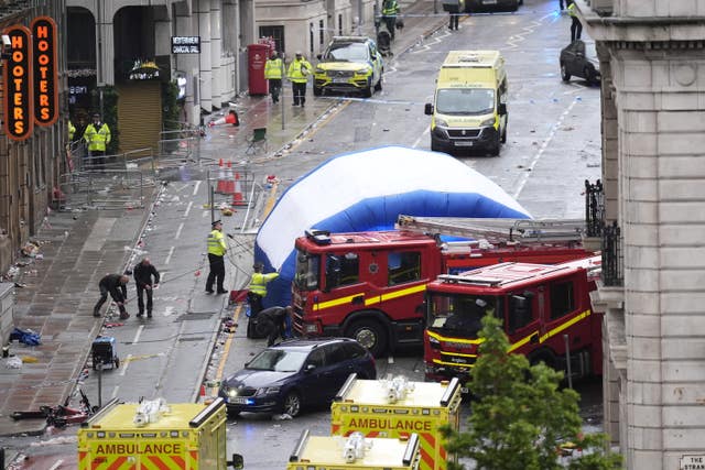 A tent is erected by police on Water Street near the Liver Building