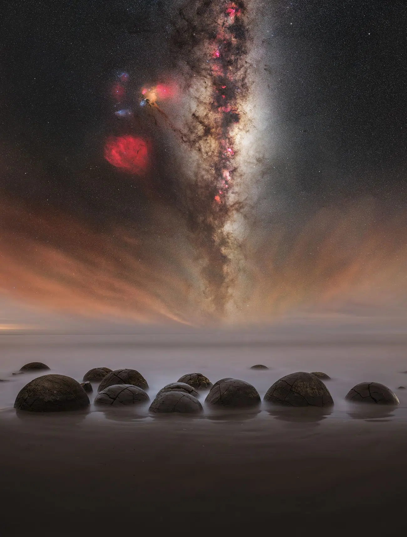 Milky Way over Moeraki Boulders in New Zealand