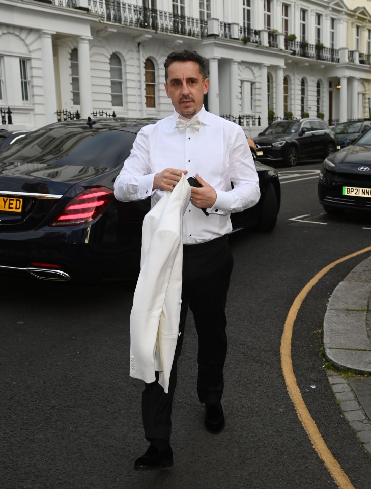 Gary Neville at David Beckham's 50th birthday dinner.