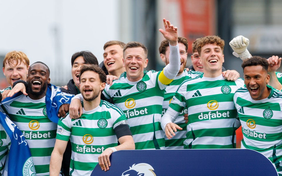 Celtic football team celebrating.