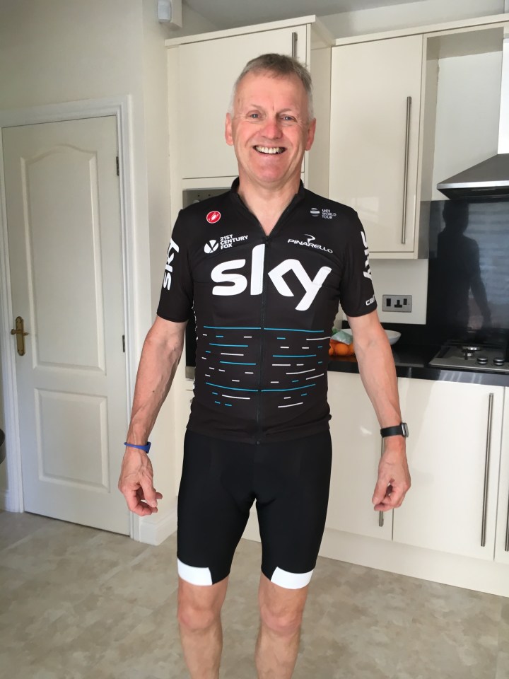 Man in Team Sky cycling kit.