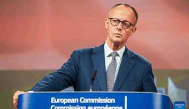 Germany's Merz attends press conference in Brussels, Belgium-Xinhua