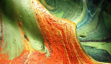 Detail of Riopelle composition 19522 showing tiny lumps in the texture of the paint.