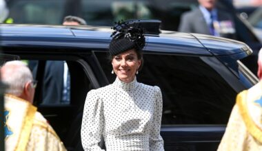 Kate Middleton dazzles in white polkadots as she attends the Service of Thanksgiving at Westminster Abbey to mark the 80th anniversary of VE Day