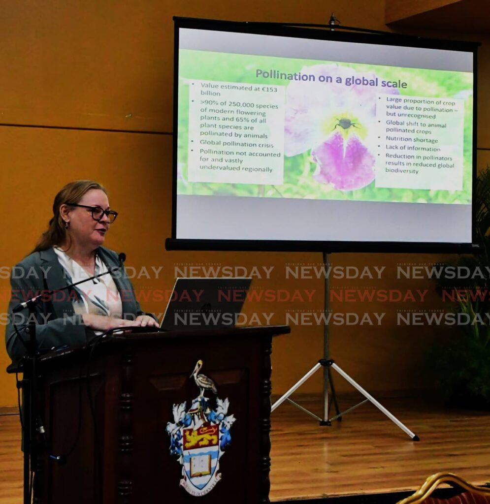 BIODIVERSITY IS CRITICAL: Ministry of Planning, Economic Affairs and Development  biodiversity specialist Dr Lena Dempewolf during her presentation on Monday at the launch of the Meliponini Management Guidelines, Pollinator Protocols and Medicinal Plant Guide at the UWI Inn and Conference Centre, UWI, St Augustine campus. - Photos by Mya Quamie