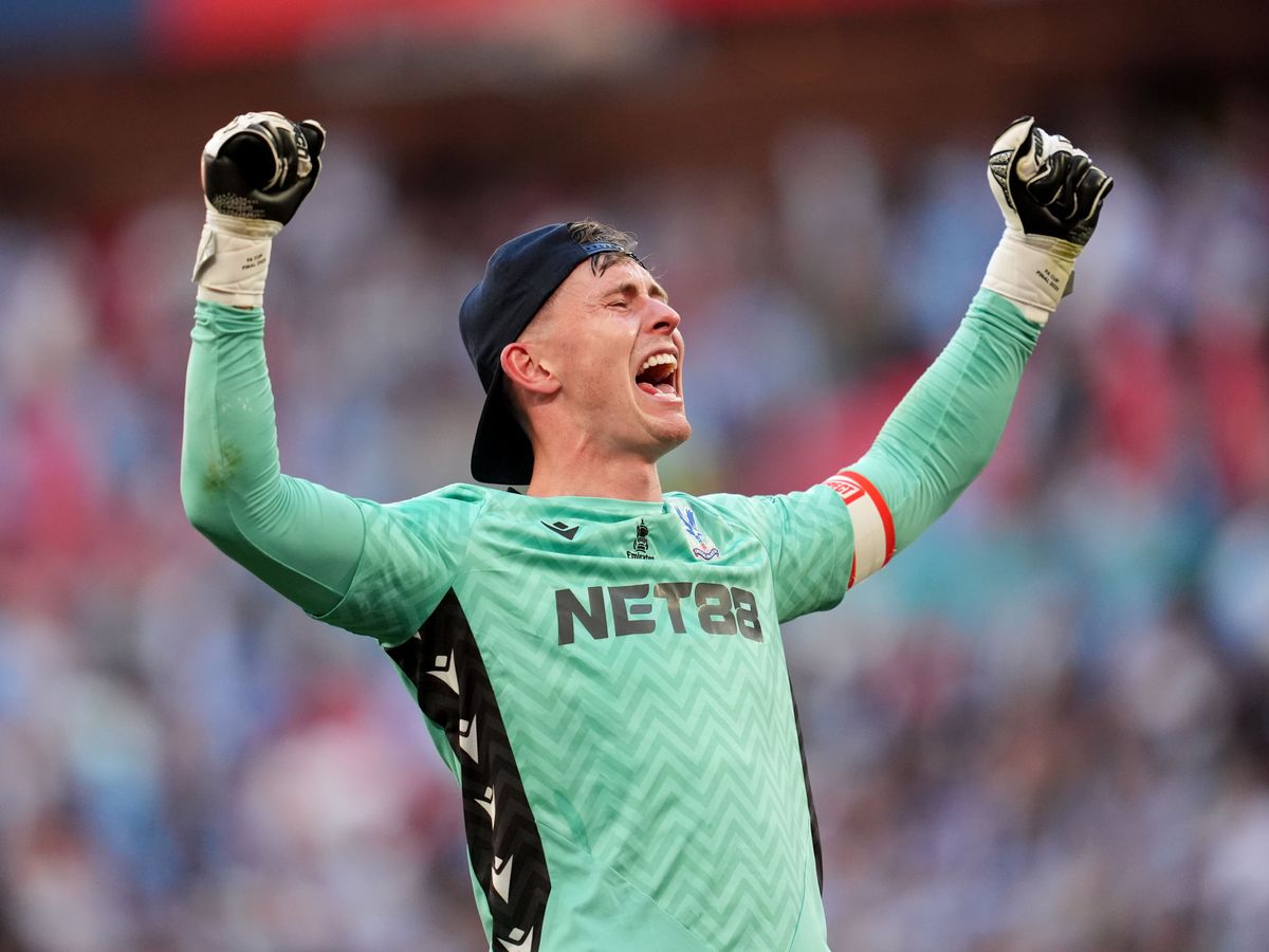 Crystal Palace goalkeeper Dean Henderson celebrates their FA Cup final win