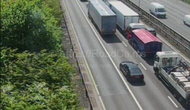 Traffic could be seen building up on the M6 southbound carriageway. Photo: Motorway Cameras