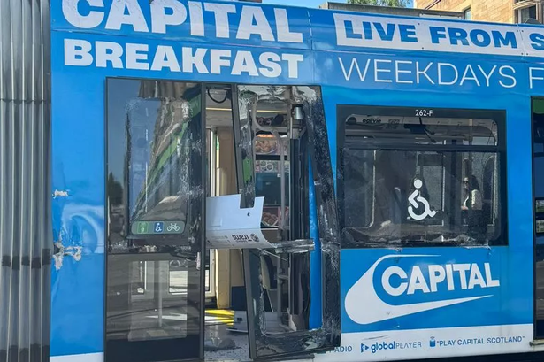 The tram was visibly damaged during the crash