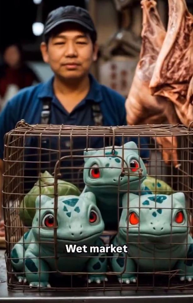 The animals are shown caged at a Hong Kong wet market 