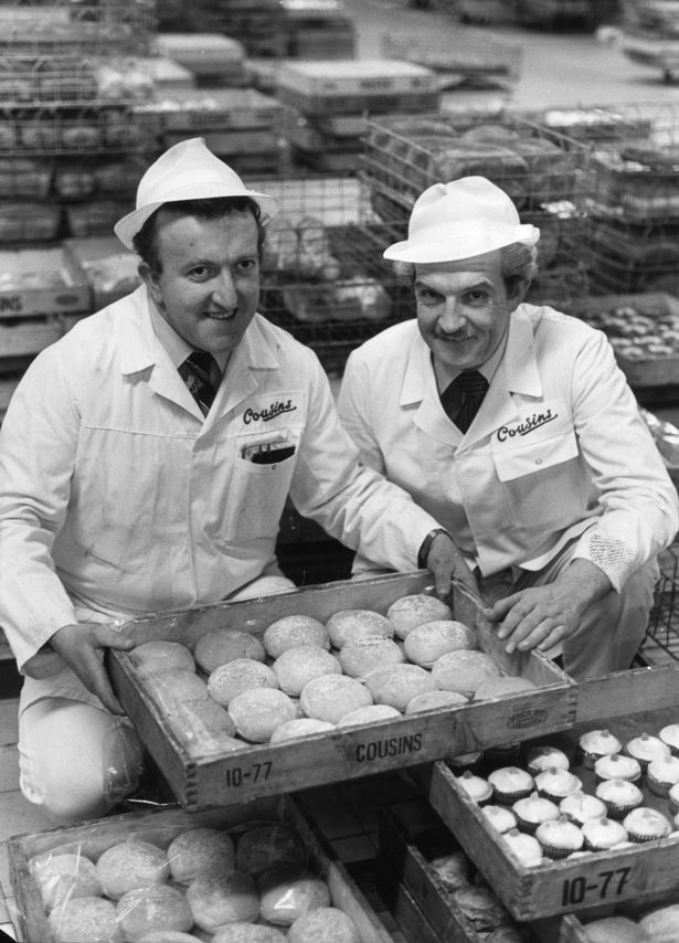 A final check from distribution manager Ron Rigney (left) and cake production manager John Gilmour before the products leave the bakery at the Cousins factory on Woodend Avenue, Speke, Liverpool. January 23, 1981