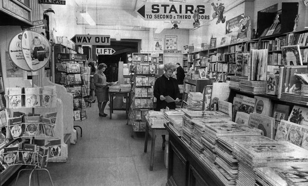 Book shop, Philip Son and Nephew Ltd. Pictured, part of the children's book section on the first floor. Liverpool, Merseyside. March 1974