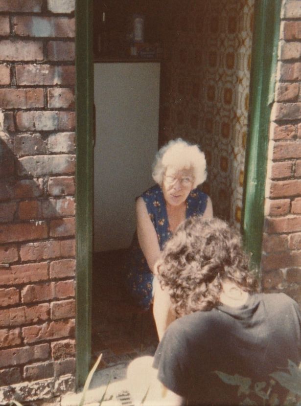 Aunt Babs sitting on her doorstep in Bromfield Road, Blackley. 1983