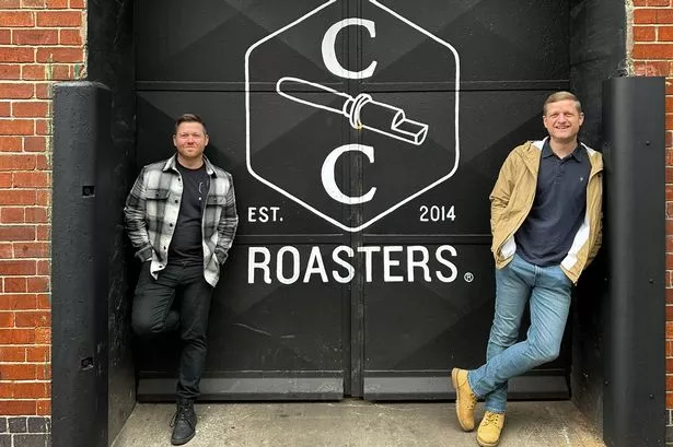 Mark Slinger (left) and Jack Foster (right), co-owners of Crosby Coffee outside their Glegg Street roastery