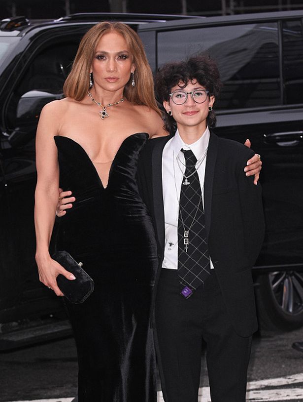 Jennifer Lopez and daughter Emme Muñiz standing on the street in New York City